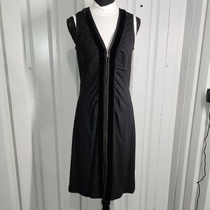 Armani Collezioni Womens Velvet Trim Ruched Black Midi Dress Size 8 Front Zip